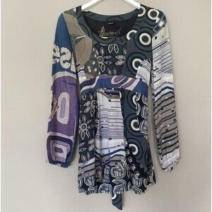 Desigual Junior S Dress Blouse Tiger Long Sleeve Floral Boho Patchwork Babydoll